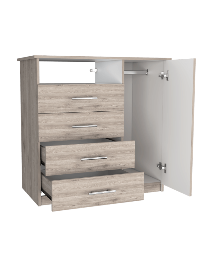 Organizador Barlovento, Humo y Blanco, con Cuatro Cajones Para Guardar Ropa