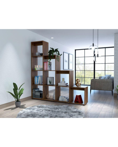 Biblioteca Escalera Ascher, Castaño, con Variedad de Espacios Para Libros y Artículos Decorativos