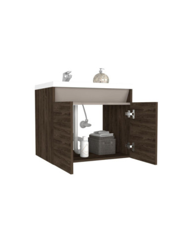 Mueble Lavamanos Udara, Chocolate y Cocoa, con Dos Puertas Batientes 60