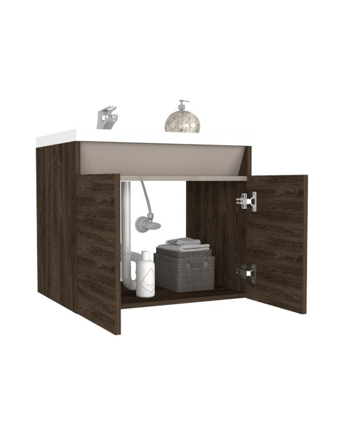 Mueble Lavamanos Udara, Chocolate y Cocoa, con Dos Puertas Batientes 60