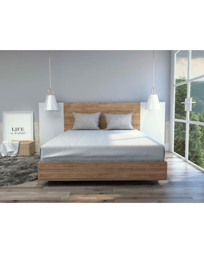 Cama Doble Nebrask, Miel y Blanco, Incluye Cabecera