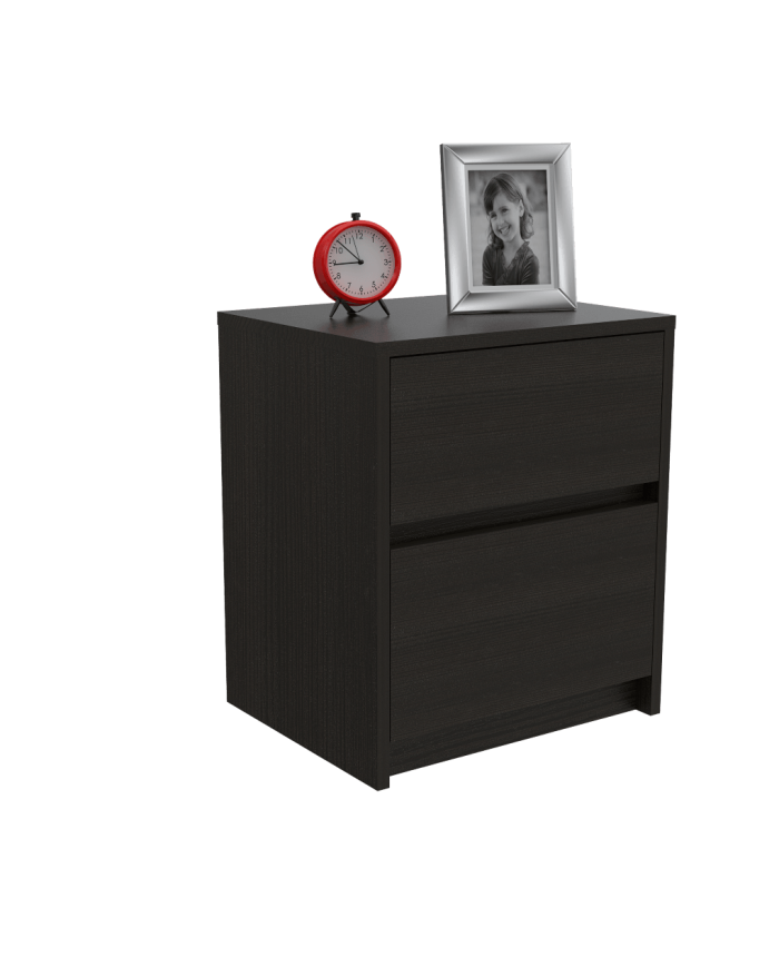 Mesa de Noche Ozzan, Wengue, con Dos Cajones Deslizables con Apertura Sin Manijas